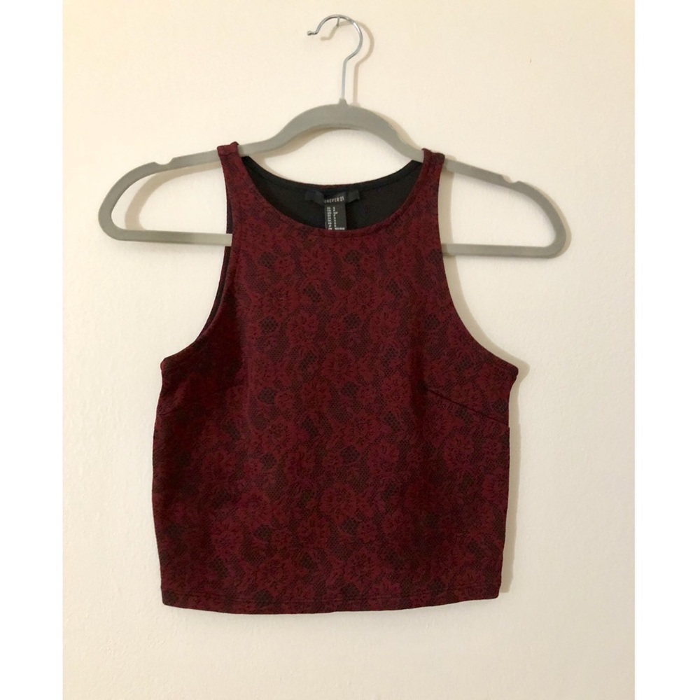 Vintage red floral print crop top